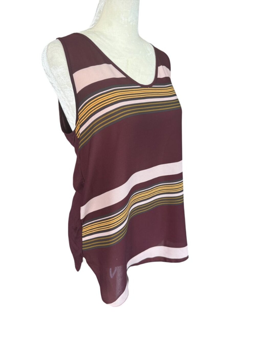LOFT Outlet plum sheer-like v-neck sleeveless tank top women's size Small - Picture 2 of 7